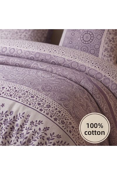 Evimcim 100% Cotton Ranforce Single Duvet Cover Set Gift Boxed Lilac Patterned 160X220 - 160X240 - 50X70