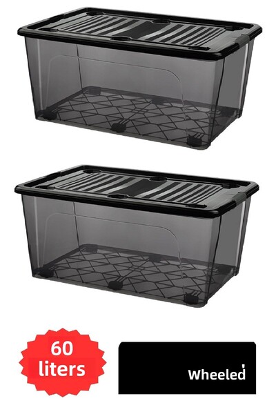 DEEMBRO 2Pcs 60 Lt Large Storage Box with Wheels Rolling Storage Container 44.2 X 64.7 X 31.3 cm