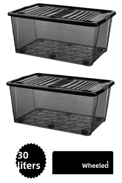 DEEMBRO 2Pcs 30 Lt Large Storage Box with Wheels Rolling Storage Container 36X 51.2 X 22.7 cm