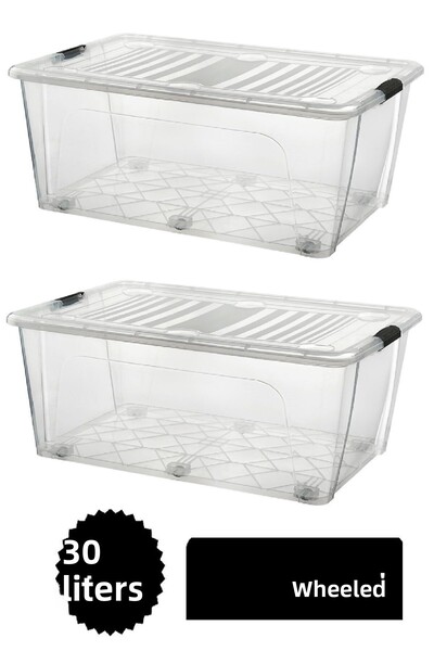 DEEMBRO 2Pcs 30 Lt Large Storage Box with Wheels Rolling Storage Container 36X 51.2 X 22.7 cm
