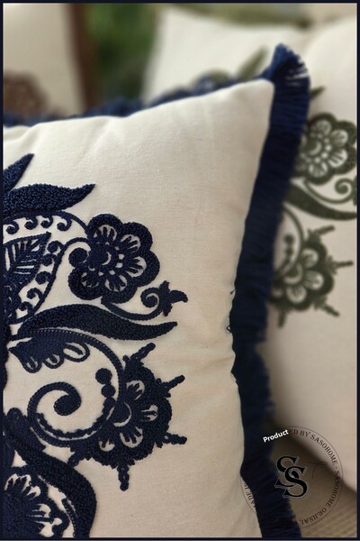 SasoHome Beauty Flowers Punch Embroidery Patterned Linen Throw Pillow Cover