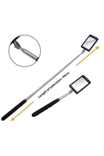 nelerbulurum 90 cm Telescopic Extending Folding 2 Led Lighted Mirror Magnifier