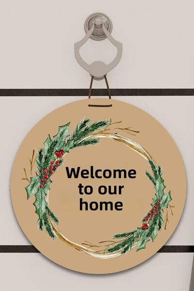 Dormot Decor pentru ușă cu imprimare digitală maro, cu model de cerc din frunze de muguri, ornament de perete