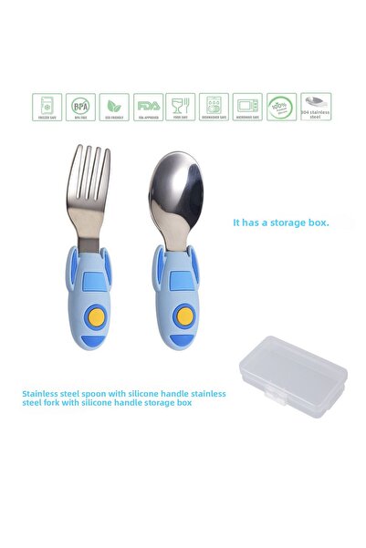 jojobebek طقم ملاعق للأطفال على شكل رائد فضاء باللون الأخضر - شوكة بمقبض من ا...