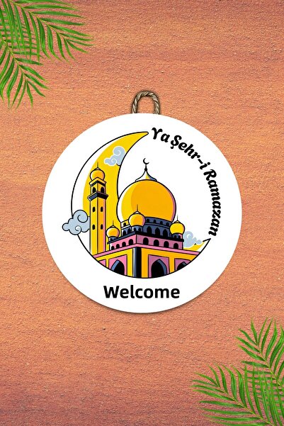 Dormot Ξύλινη ψηφιακή εκτύπωση - Λευκό Welcome Ya City Ramadan9 Στολίδι πόρτας