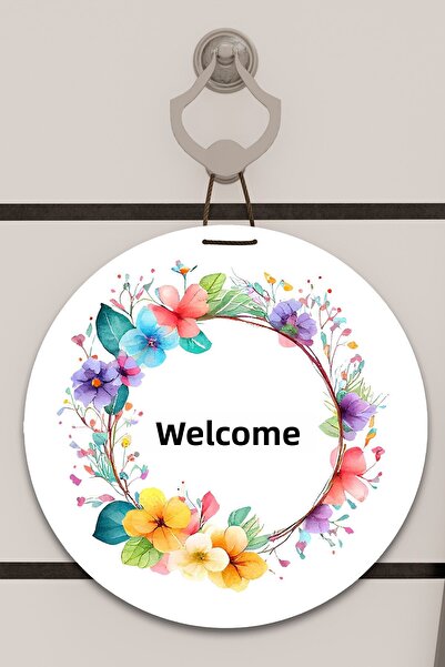 Dormot Decor pentru ușă cu imprimare digitală albă, cu model de flori colorate, ornament de perete