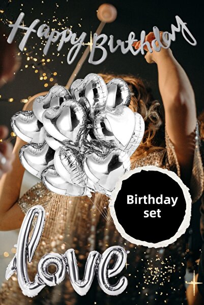 SkyPop 5-Piece Silver Heart Foil Balloon Birthday Set, Dear, Special Day.