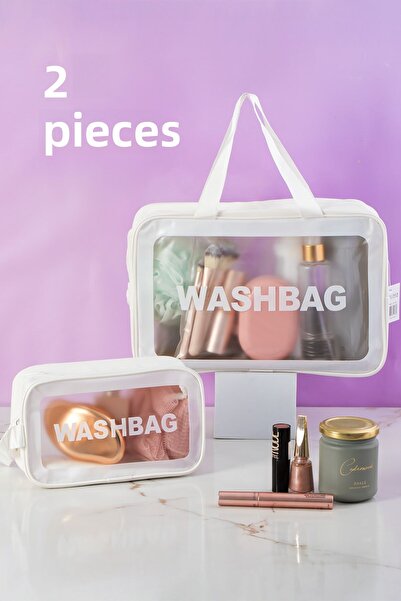 Porsima 2 Pack Transparent - White Travel and Makeup Bag Waterproof Organizer Washbag