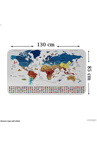 SONİKON LİNE Educational World and Türkiye Map Kids Room Wall Sticker, Set of 2, Decorative, 3891