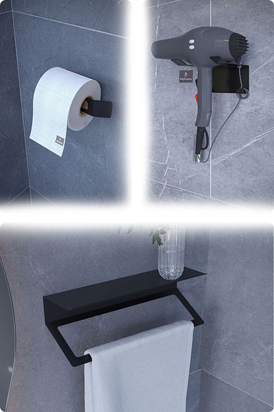 alfams by fmsa Metal Set of 3 |   Toilet Paper Holder + Towel Rack + Blow Dryer Holder – Modern, Long Lasting