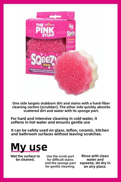 ThePinkStuff Miraculous Dual Double Sided Sponge and Scrubber/ Hot and Cold Water Miraculous Effect Advantage Package 3X1