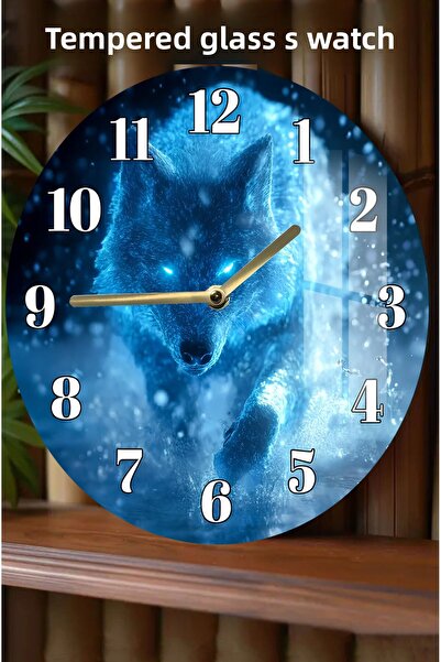 kutuTR 3D Look Tempered Glass Watch with Wolf Figure – 33 cm Csdw410