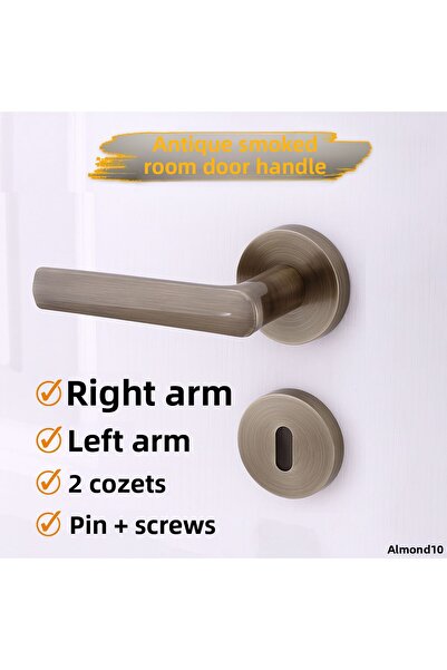 Badem10 Antique Smoked Room Type Door Handle with Rosette Right Left Suitable Modern Interior Door with Lock 1 Set