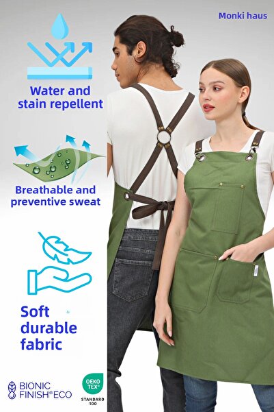 Monki Haus مريلة مقاومة للبقع للمقهى، وباريستا، ومصفف الشعر، والمطبخ، والشيف،...