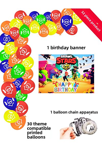 snowparty Brawl Stars Birthday Party Decorations with Balloons and Banners Chain Balloon Set