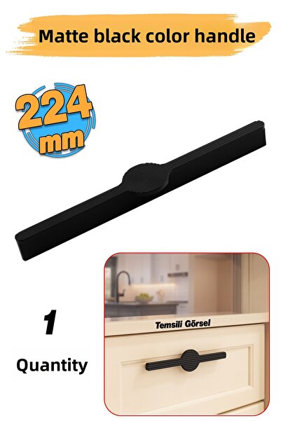 Badem10 Saral Striped Matte Black Metal Handle 224 mm 22.4 cm Furniture Drawer Kitchen Cabinet Wardrobe Door Handles