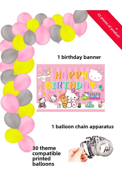 snowparty Set de baloane cu lanț pentru decorațiuni pentru petrecerea de ziua de naștere cu balon și banner Hello Kitty