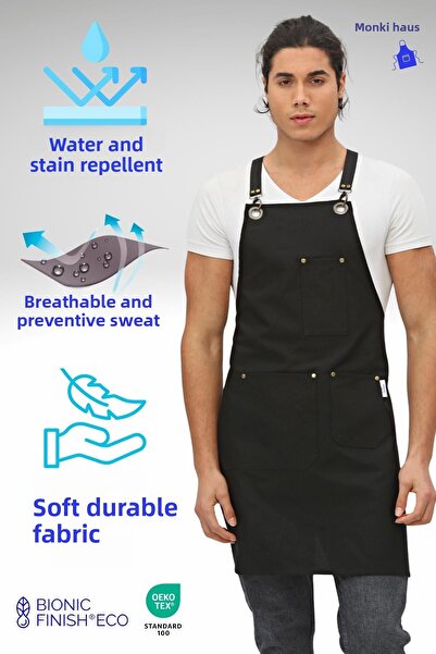 Monki Haus مريلة مقاومة للبقع للمقهى، وباريستا، ومصفف الشعر، والمطبخ، والشيف، والشيف، والرسام، وبائع الزهور