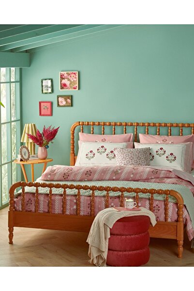 English Home طقم غطاء لحاف قطن ريترو فلاور رانفورس مقاس كينج 240x220 سم وردي