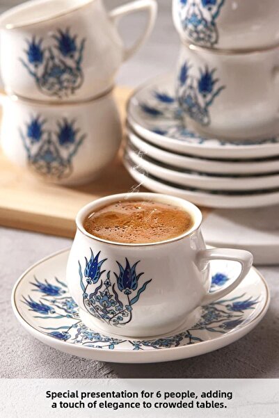 Karaca Set de 12 cești de cafea turcească Espresso din porțelan İznik pentru 6 persoane, 100 ml, multicolore