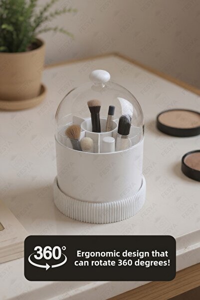 Fesya Home Aura 360 Degree Rotatable Makeup Organizer – Brush and Cosmetic Organizer Box with Transparent Lid