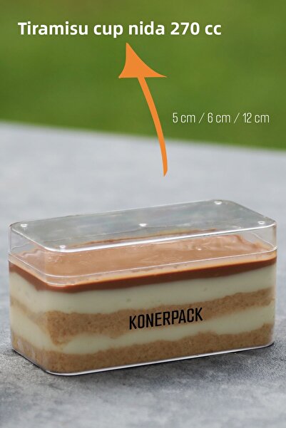 KONERPACK Tiramisu Cup Nida 270 Cc - 48 Pieces with Lid, Hard Plastic, Transparent Color