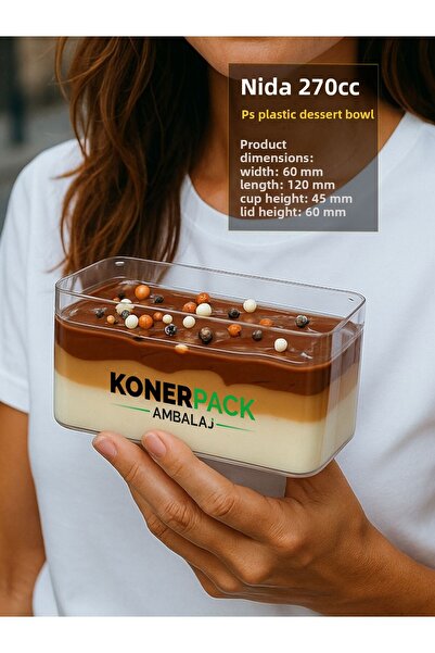 KONERPACK Tiramisu Cup Nida 270 Cc - 48 Pieces with Lid, Hard Plastic, Transparent Color
