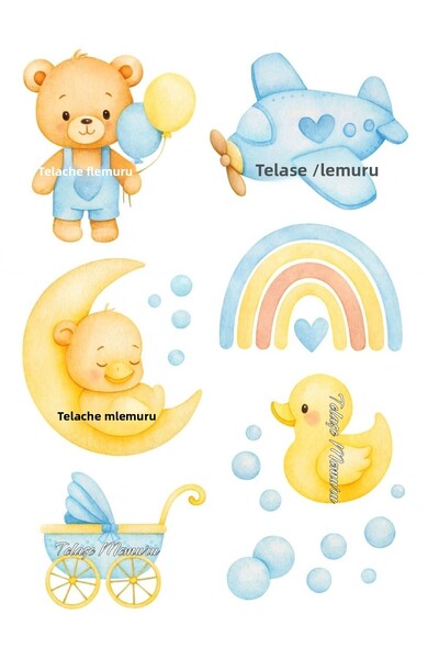 telaşe memuru طباعة رسمية لعلبة كعك تيدي بير ديك بتصميم عربة الأطفال - زينة م...