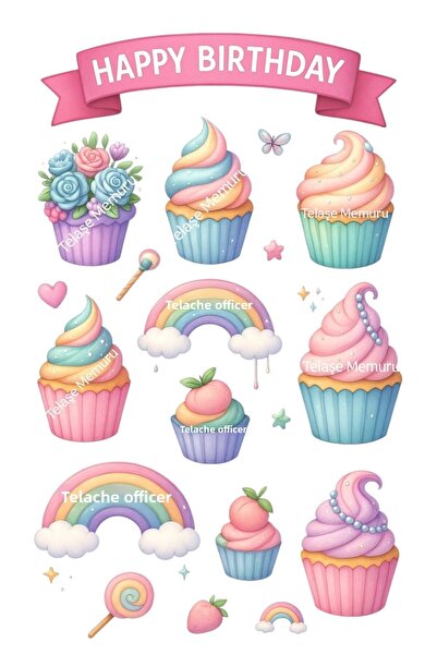 telaşe memuru طباعة رسمية للكب كيك والمعجنات الصالحة للأكل - زينة من الورق وا...