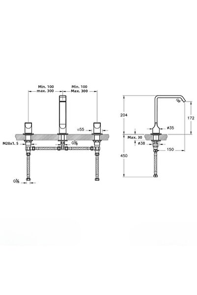 VitrA Basin Faucet, Suite, 3 Hole, Soft Gold, A4278474