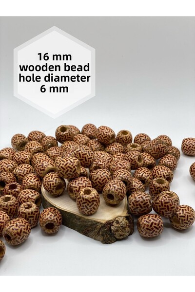 Artdeco 16 mm Patterned Wooden Beads (50 Grams 38 Pieces) Hole Diameter 6 mm Macrame Jewelry Bracelet Round