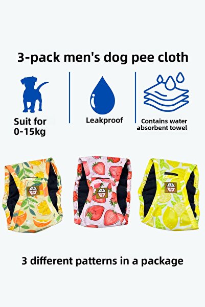 salya store Patterned Men's Dog Pee Diapers - Men's Dog Panties 3-Piece Advantageous Package Waterproof and Washable