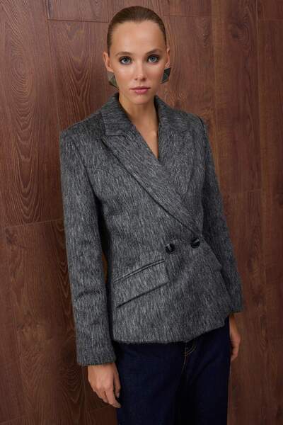 Trendyol Collection Anthracite Cashew Waist Fitted Blazer Jacket Twoaw26Bc00026