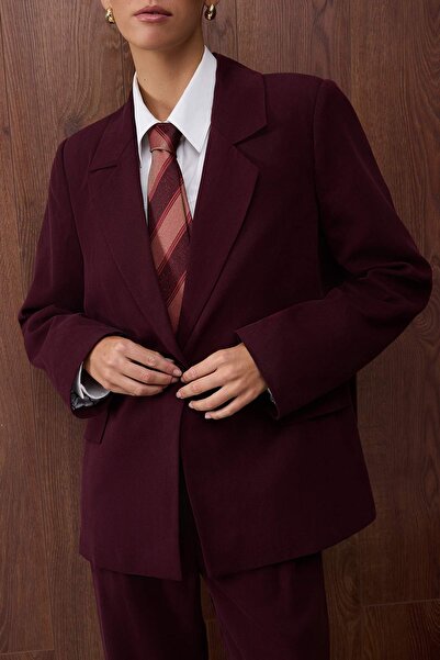 Trendyol Collection Speciální kolekce Švestkově pruhovaná podšívka Regular Fit Soft/Drape Blazer Jacket TWOAW26BC00057