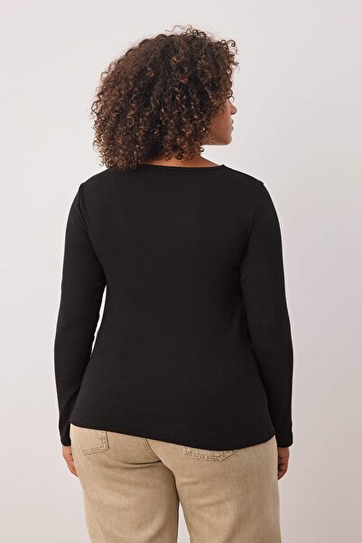 Trendyol Curve Μαύρο κουμπί με λεπτομέρεια Crew λαιμόκοψη Εύκαμπτο κανονικό μήκος πλεκτή μπλούζα μεγάλου μεγέθους TBBAW26AF00028