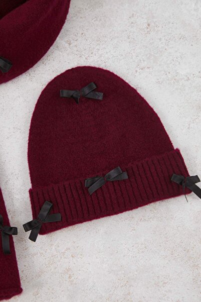 Trendyol Collection Soft Textured Ribbon Detailed 2-Piece Knitwear Scarf-Beret Set Twoaw26At00000