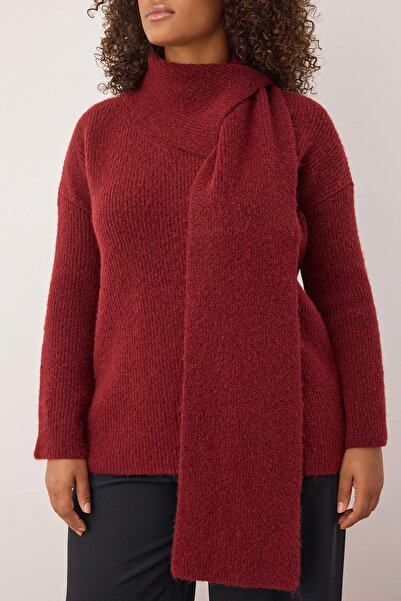 Trendyol Curve Burgundy Wool Content Shawl Detailed Soft Feeling Knitwear Sweater Tbbaw26An00018