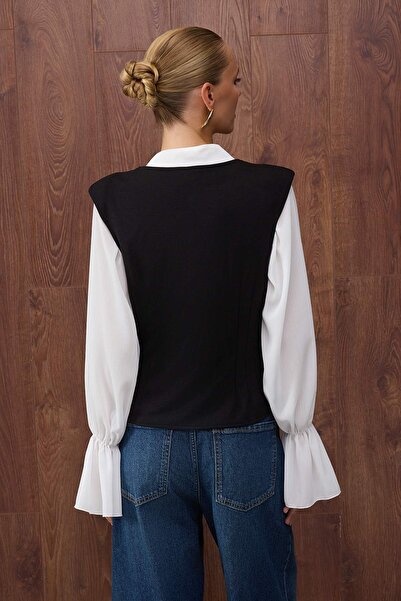 Trendyol Collection Special Collection Black Padded Peplum/Fitted at the Waist/Fitted Knitted Vest Twoaw26Ye00026