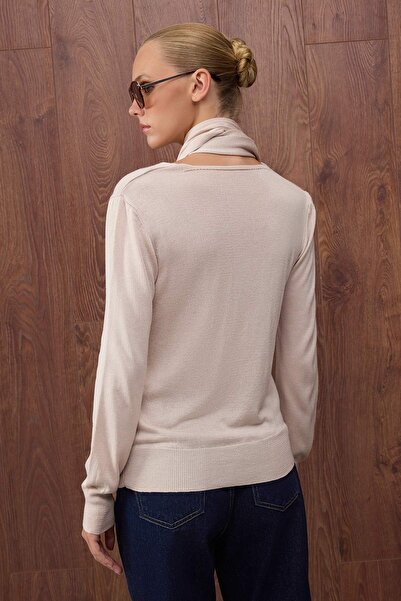 Trendyol Collection Special Collection Stone Mercerized Look Shawl Collar Detailed Knitwear Sweater Twoaw26Kz00015