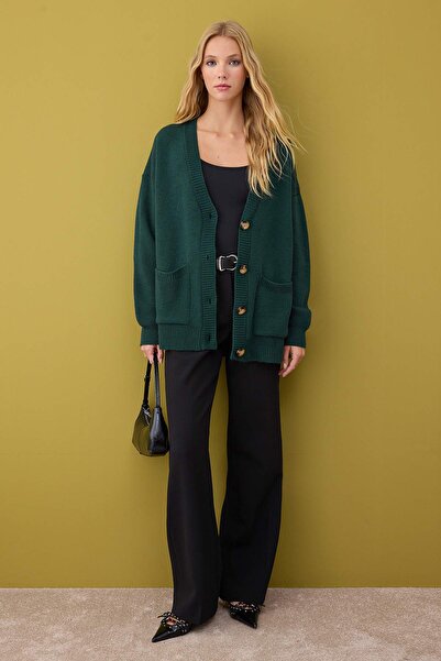 Trendyol Collection Duck Head Green Wide Fit Basic Knitwear Cardigan Twoaw26Hi00205