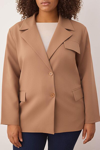 Trendyol Curve Μπεζ υφαντό μπουφάν μεγάλου μεγέθους TBBAW26AG00012