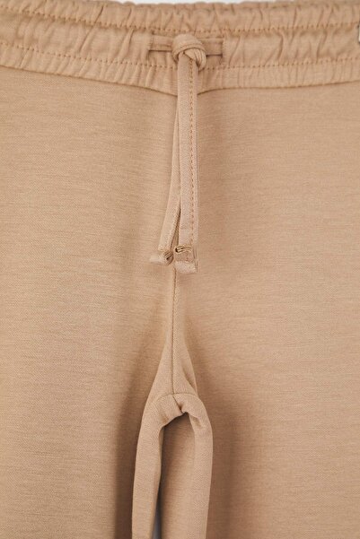 TRENDYOLKIDS Anthracite-Beige Cotton 2-Piece Plain/Basic Elastic Waist Knitted Girl's Pants Tkdaw26Ta00002