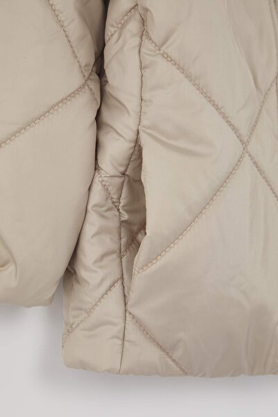 TRENDYOLKIDS Stone Plain/Basic Stand Collar Thick Quilted Regular Girls' Coat Tkdaw26Mo00011