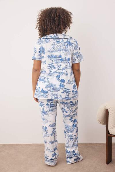 Trendyol Curve Σετ πιτζάμες με μπλε λουλούδια με μοτίβο για μωρό γιακά TBBAW26AI00002