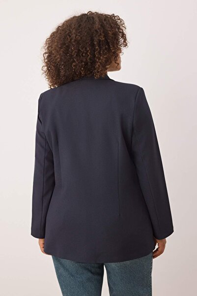 Trendyol Curve Marineblau gefütterte zweireihige gewebte Blazerjacke TBBAW26AG00011