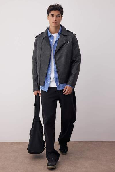 Trendyol Collection Чорний Regular Fit Штучна шкіра 100% PU Чоловічий пальто TMNAW26MO00001