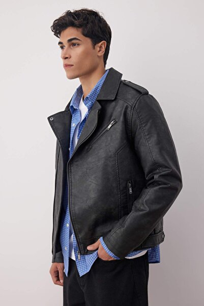 Trendyol Collection Чорний Regular Fit Штучна шкіра 100% PU Чоловічий пальто TMNAW26MO00001