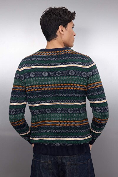 Trendyol Collection Navy Blue Slim Woolen Crew Neck Ethnic Knitwear Sweater Tmnaw21Kz0377