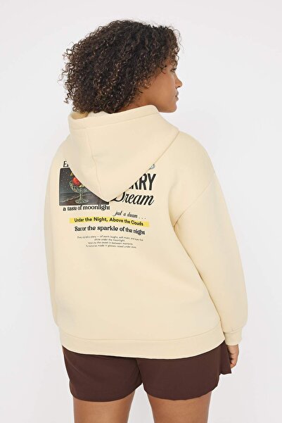 Trendyol Curve Φούτερ με στάμπα με πέτρα, μεγάλο μέγεθος/φαρδύ κούφιο μέγεθος με φλις εσωτερικά TBBAW26AO00015