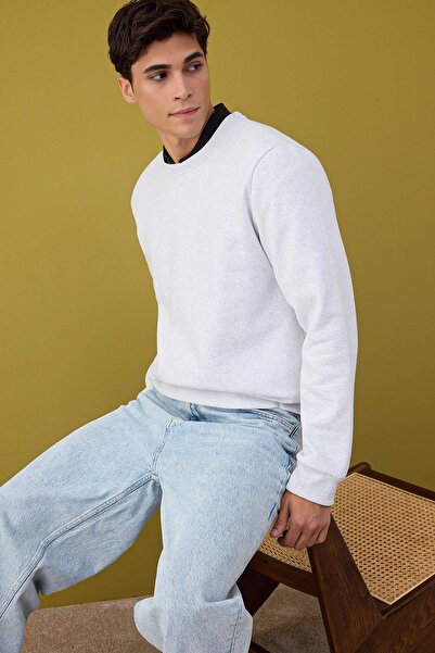 Trendyol Collection Black-Navy-Grey Melange 3 Pack Regular/Regular Cut Basic Fleece Inside Sweatshirt Tmnaw26Sw00006